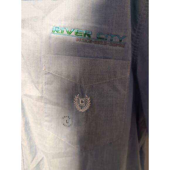 Chaps Button-Up Shirt, Men's Large Blue Plaid Short Sleeve, Easy Care River City - Picture 5 of 8